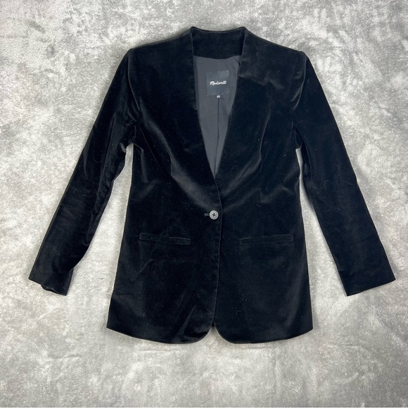 Madewell Blazer Womens 4 Black Velvet Office Career Business Dressy Outerwear - Picture 3 of 8